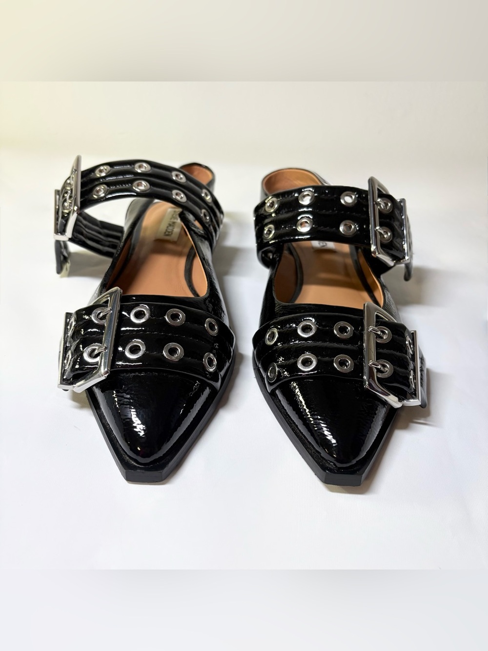STEVE MADDEN Graya Slingback Buckle Flats Black Leather And Patent Women’s US 8 - Picture 7 of 16